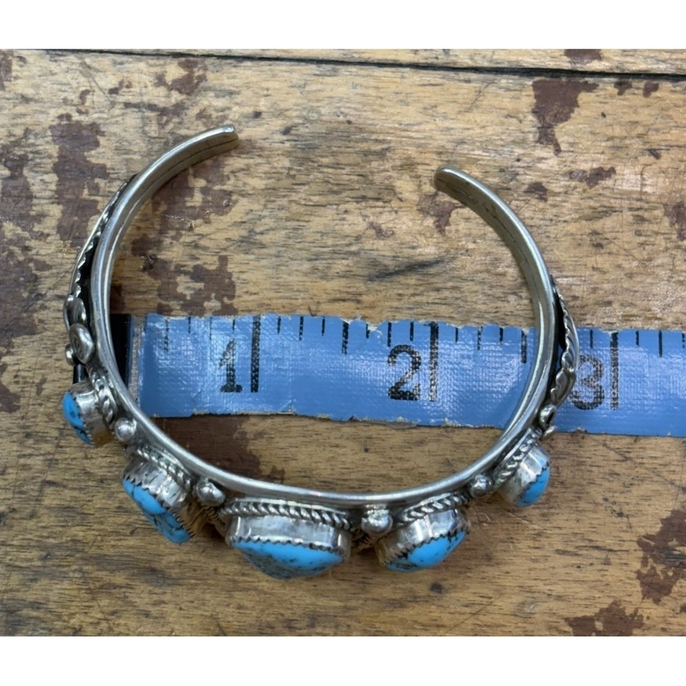 Vintage Native American Navajo Kingman Turquoise Silver Cuff Bracelet 43g - Picture 7 of 9